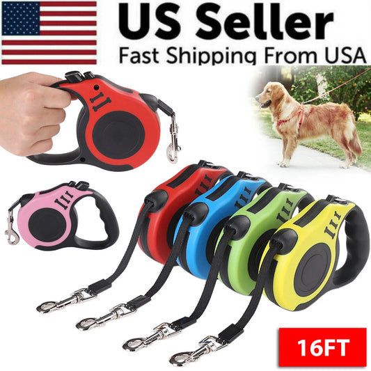 16.5FT Automatic Retractable Dog Leash with Pet Collar - Hands-Free Walking Lead - Free Shipping in the US